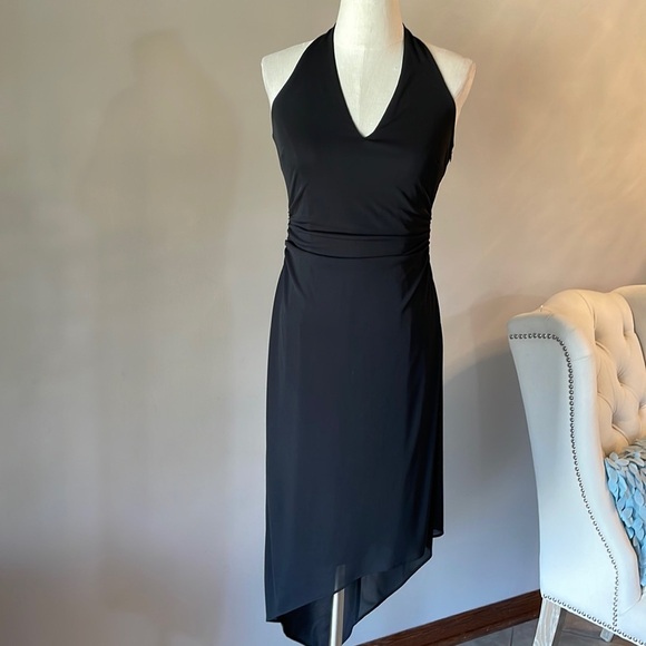 DAVID MEISTER cocktail party black halter dress high low hem lined size SM 6 - Picture 1 of 16